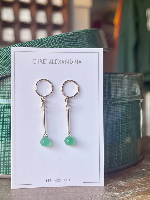 Circle Post Earrings with Green Onyx Drops