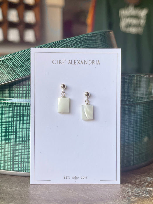 Mother Of Pearl Rectangles on Ball Post Earrings