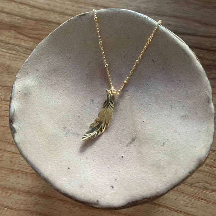 Brass Feather on Ball Chain Necklace