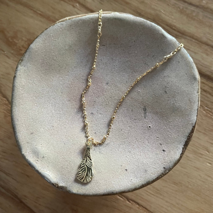 Brass Feather on Dainty Ball Chain Necklace