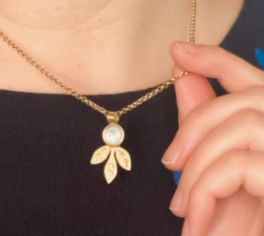 Engraved Leaf Necklace With Mother of Pearl