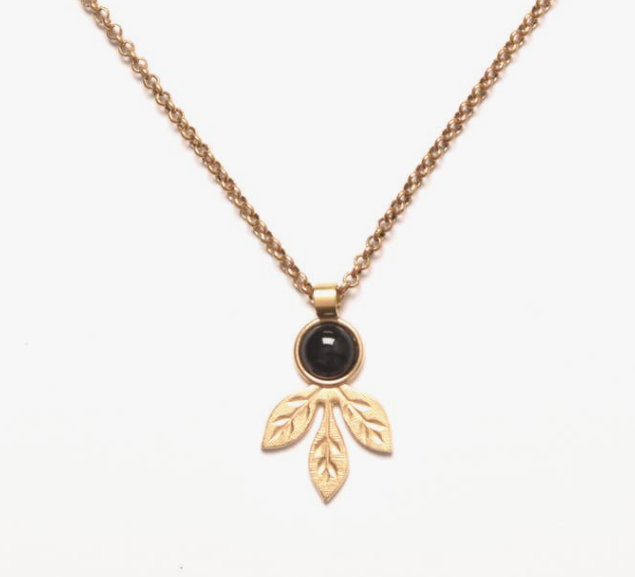 Engraved Leaf Necklace With Onyx