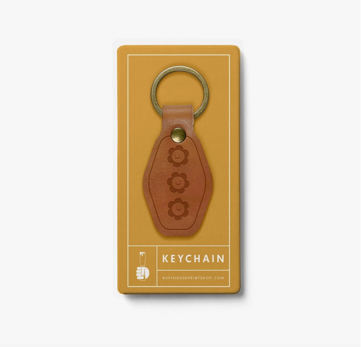 Smiling Flowers Leather Keychain