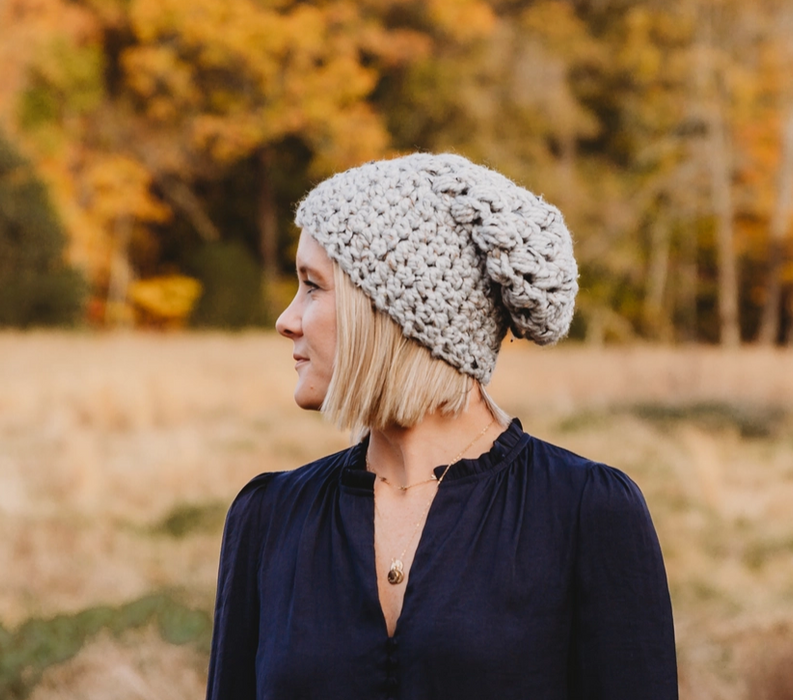 Hand-Crocheted Slouch Beanie in Grey