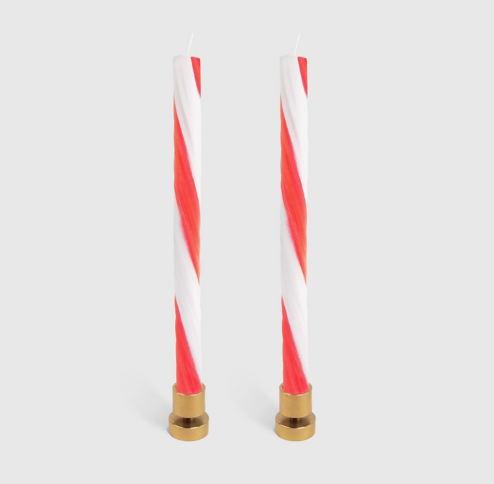 Rope Taper Candles in Candy Cane or Green