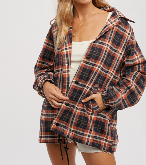 Oversized Flannel Plaid Jacket in Rust