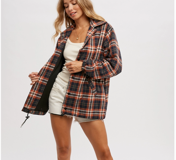 Oversized Flannel Plaid Jacket in Rust