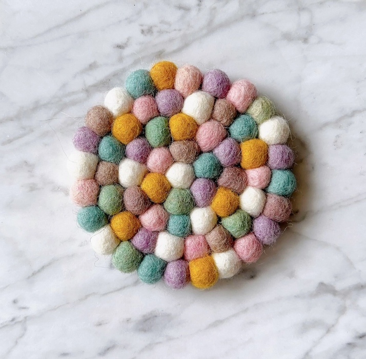 Felt Pom-Pom Coasters - Pastel Rainbow