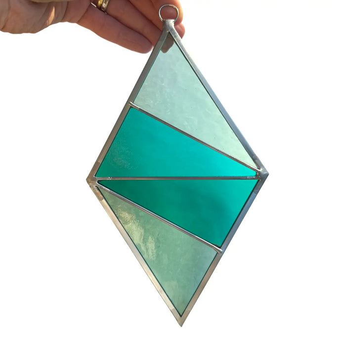Stained Glass Diamond Suncatcher in Blue Green