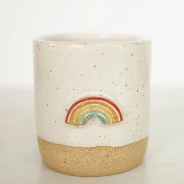 Handmade Ceramic Rainbow Mug with Thumb Indent