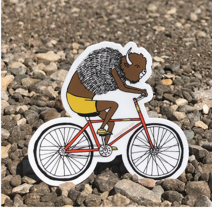 Bison Riding a Bicycle Vinyl Sticker