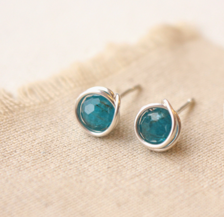 Wrapped Apatite Post Earrings - Sterling Silver