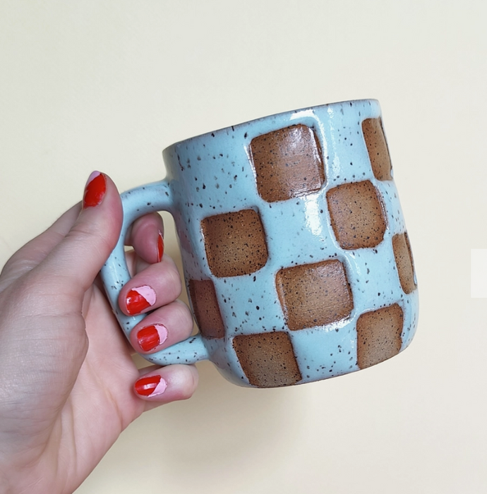 Light Blue Checkerboard Mug