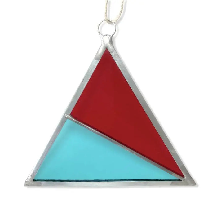 Stained Glass Triangle Suncatcher - Red/Turquoise